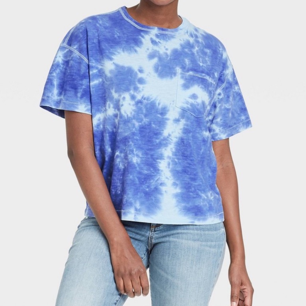 Universal Thread Womens Small Boxy Cropped T-Shirt Blue Tie Dye Short Sleeves